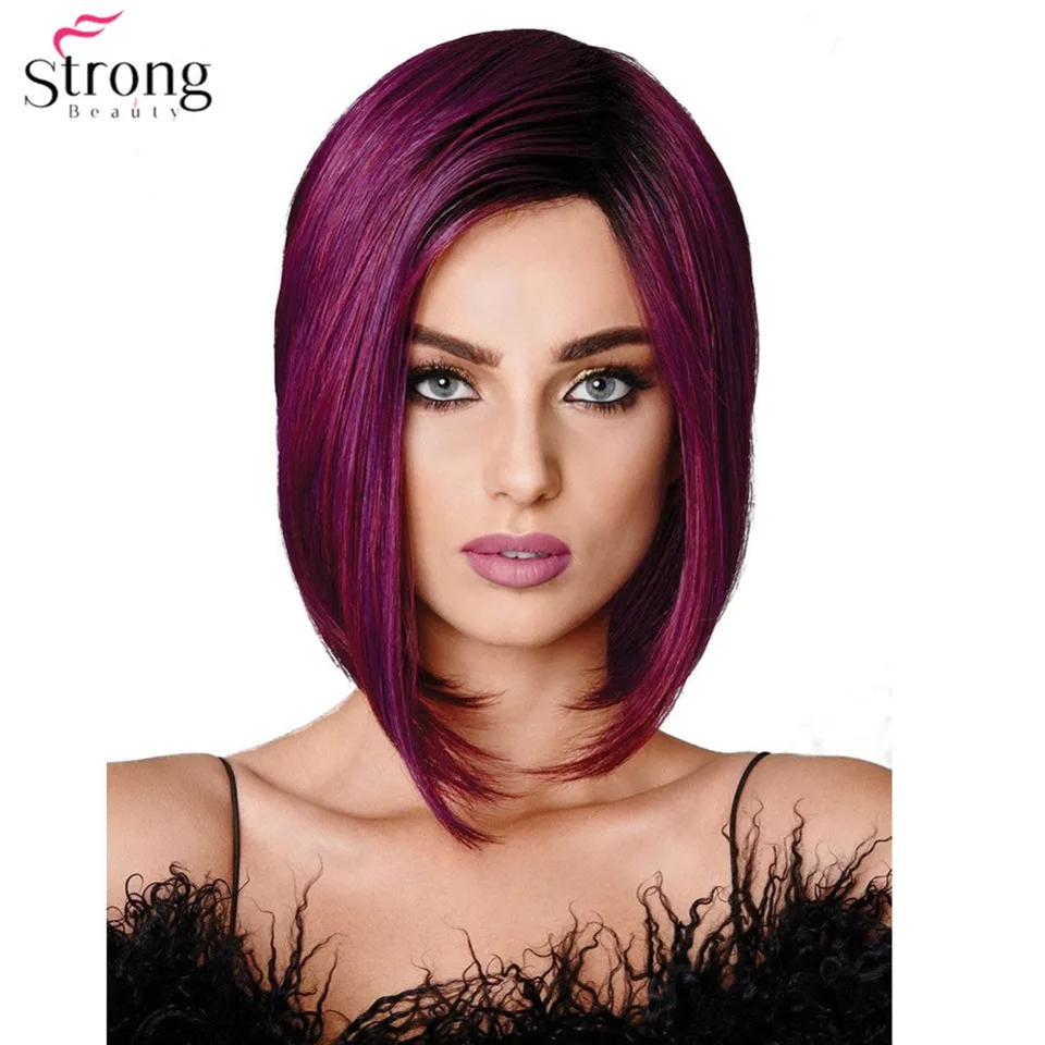 Strongbeauty Women S Wig Synthetic Hair Burgundy Purple Medium Bob