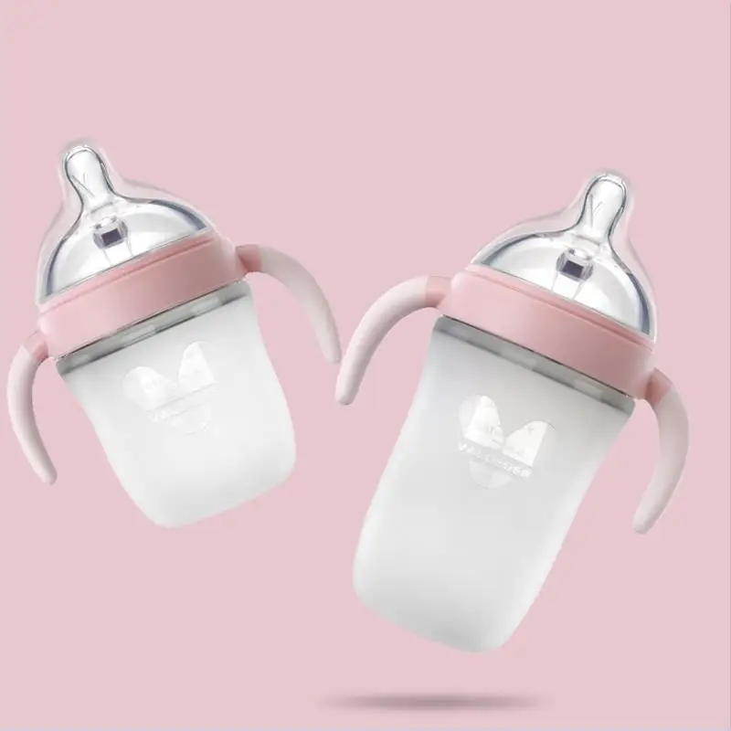 

VALUEDER Soft Bottle with Handle BPA Free Anti-colic Silicone Baby Drinking Bottles with Straw and nipple for Kids Infants