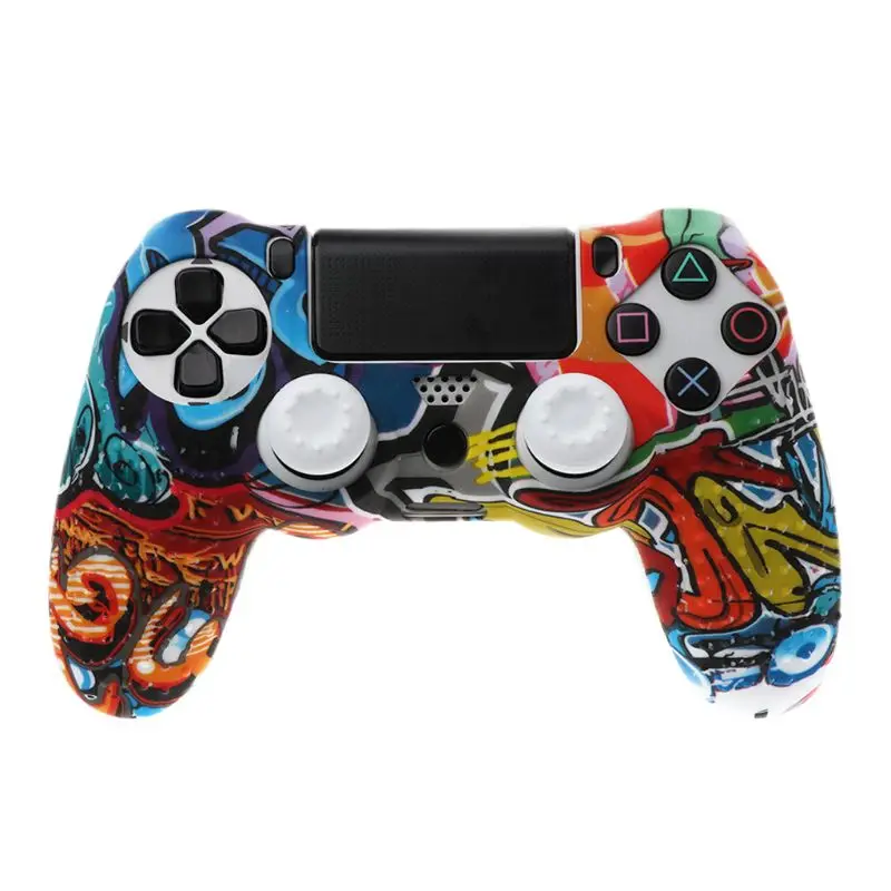 

Anti Slip White Silicone Case Cover w/Grip Cap For Playstation PS4 Controller