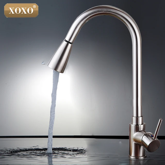 Best Offers XOXO Deluxe Pull out Spray Kitchen Faucet Mixer Tap Pullout Sprayer Kitchen Faucet  SATIN NICKEL BRUSHED brass material  83011S