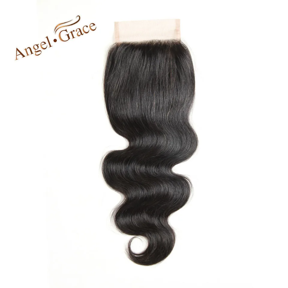 ANGEL GRACE HAIR Brazilian Body Wave Closure Free Part Natural Color Remy Hair Free Shipping Human Hair 4X4 Lace Closure body-wave