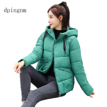 

2019 hooded women winter jacket short cotton padded womens coat autumn casaco feminino inverno solid color parka stand collar