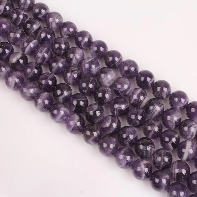 

6 8 10 12mm Natural Round Stripe Amethyst Purple Quartz Crystal Gemstone Loose Beads For Necklace Bracelet DIY Jewerly Making