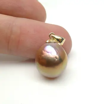 

12.3*14.4MM Multicolor Real Freshwater Kasumi Pearl Pendant 9K Solid Yellow Gold