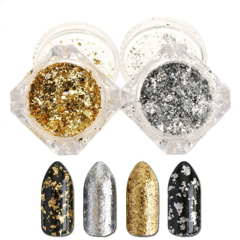 

1 Box Silver Gold Holographic Laser Nail Art Glitter Powder Dust Tips Flakes Shining Aluminum Sequins Tips Decoration JICB01-02