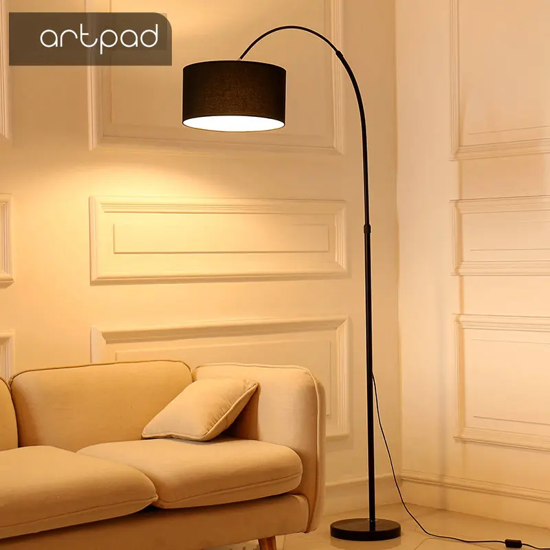 

Artpad Adjustable Modern Floor Stand Lamp Light Fabric Lampshade Adjustable Height LED Floor Lamps for Living Room Bedroom Study