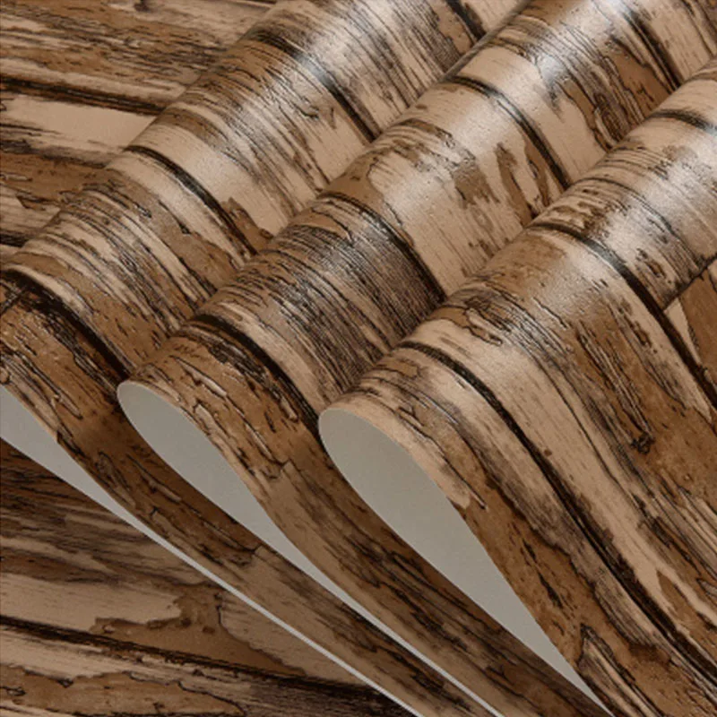

PVC Waterproof Imitation Wood Board Striped Wall Paper Roll Chinese Style 3D Restaurant Cafe Clothing Store Backdrop Wallpaper