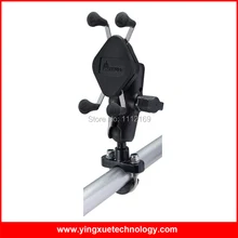 Motorcycle Scooter Handlebar Rail Mount with U-Bolt Base and Universal X-Grip Cell Phone Holder for 3.5-5.5 inch Smart Phones