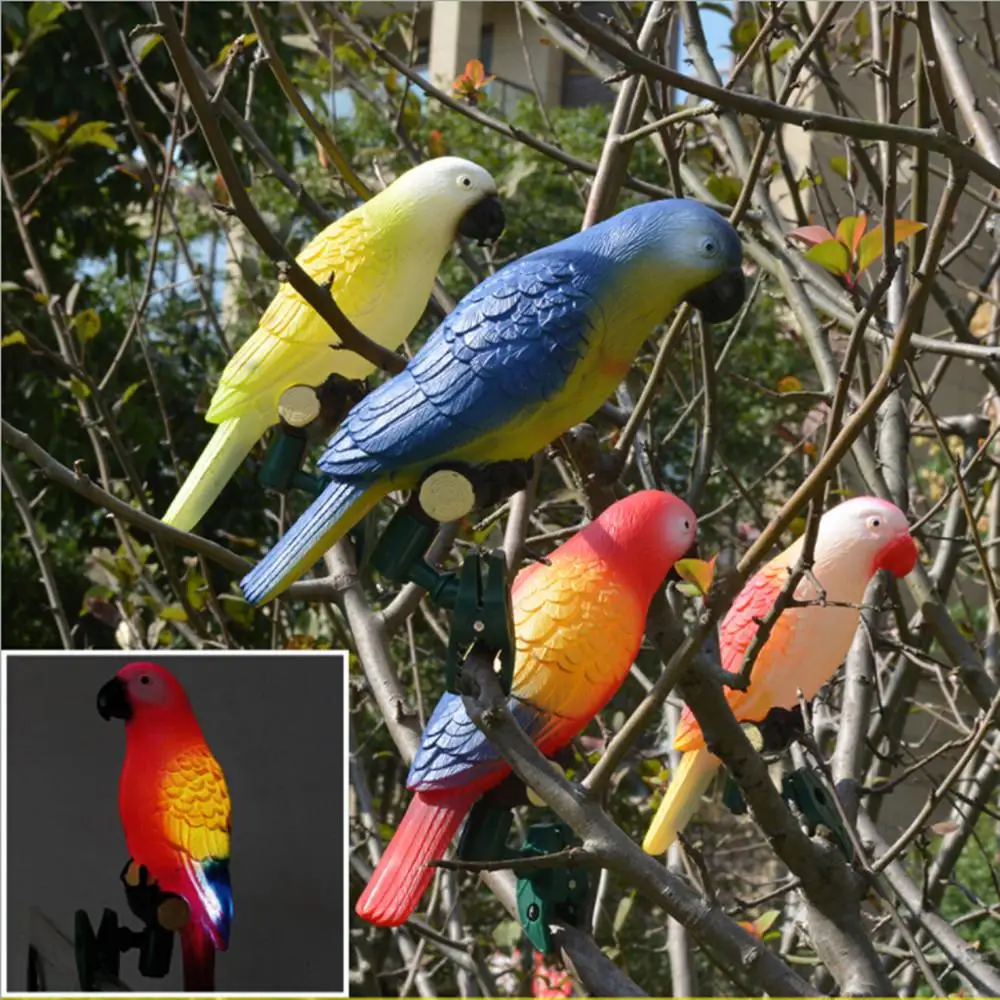 

HobbyLane 4pcs Solar-Powered Cute Parrot Bird LED Lamp with Flexible Clamp Use for Backyard Garden Grass Trees Decoratio