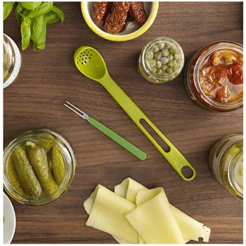 

1PC 2 in 1 Long Handle Colander Fruit Fork Combo Cans Spoon Milkshake Spoon Kitchen Accessories Home Decoration Baking QA 115