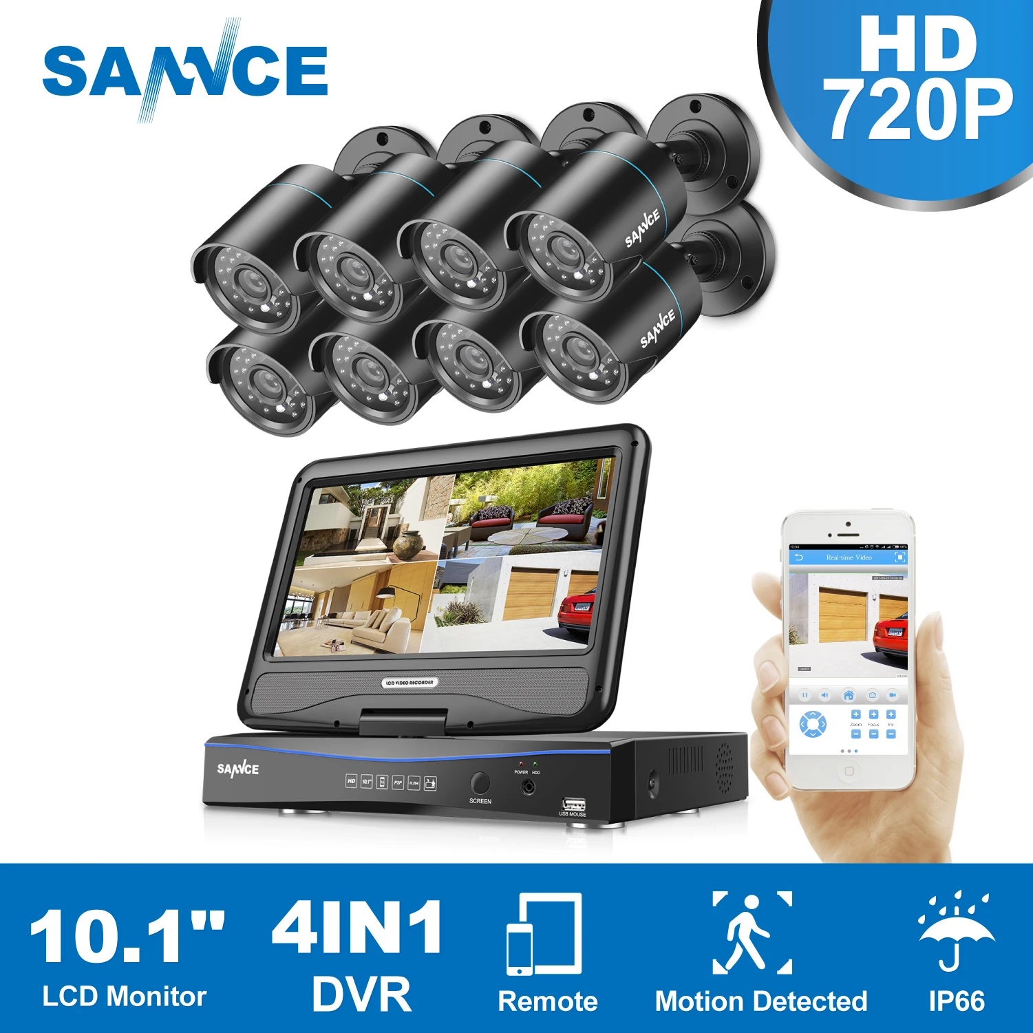 

SANNCE HD 5in1 10.1inch Displayer CCTV System 1080N 8CH DVR 8PCS 720P IR CCTV Cameras Home Surveillance Security System