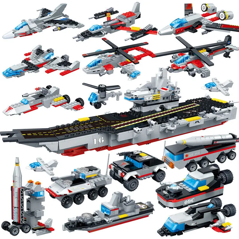 659PCS 8 In 1 Aircraft Carri Building Blocks Bricks Toys Legoings Models Military Ship DIY Model Building Blocks Kits Boys Toys