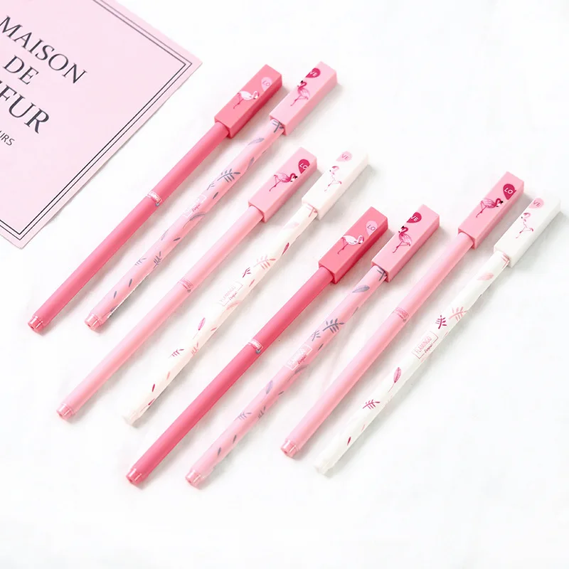 

2pcs 0.5mm Kawaii Lover Couple Gel Pens Flamingo Friendly Forever Ink Pens Kids Gifts School Stationery Office Writing Supplies