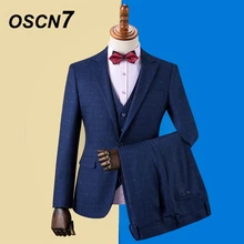 OSCN7 Костюмы Под заказ в полоску для мужчин, приталенный костюм для свадебной вечеринки, мужской костюм, модный костюм из 3 предметов, блейзер, брюки, жилет, ZM-607