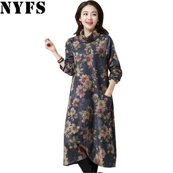 

NYFS 2020 New Style Autumn Winter Long dress Fashion loose Cotton Thicken Women dress Vestidos Robe