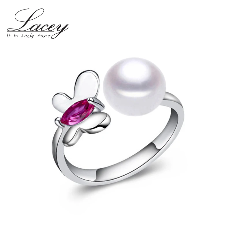 

IDG Real freshwater pearl rings for wedding,natural 925 sterling silver pearl butterfly rings,best birthday gift for girlfriend