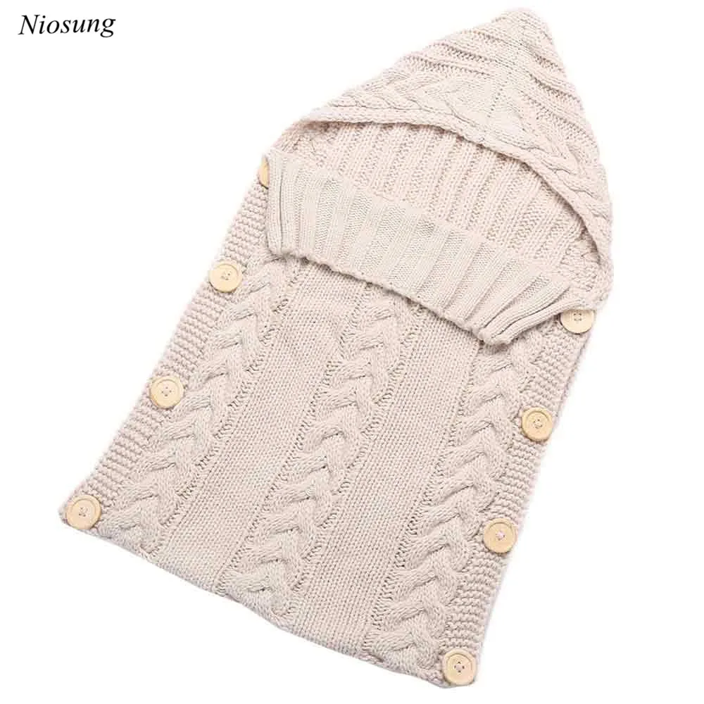 

New Hot Newborn Baby Sleeping Bag Hood Button Knitting Sleeping Bag v