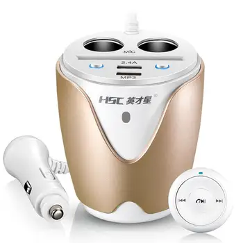 

HSC-105 Car Charger Dual USB Wireless FM Transmitter MP3 Player Audio Card Slots Cigarette Lighter+Remote Control