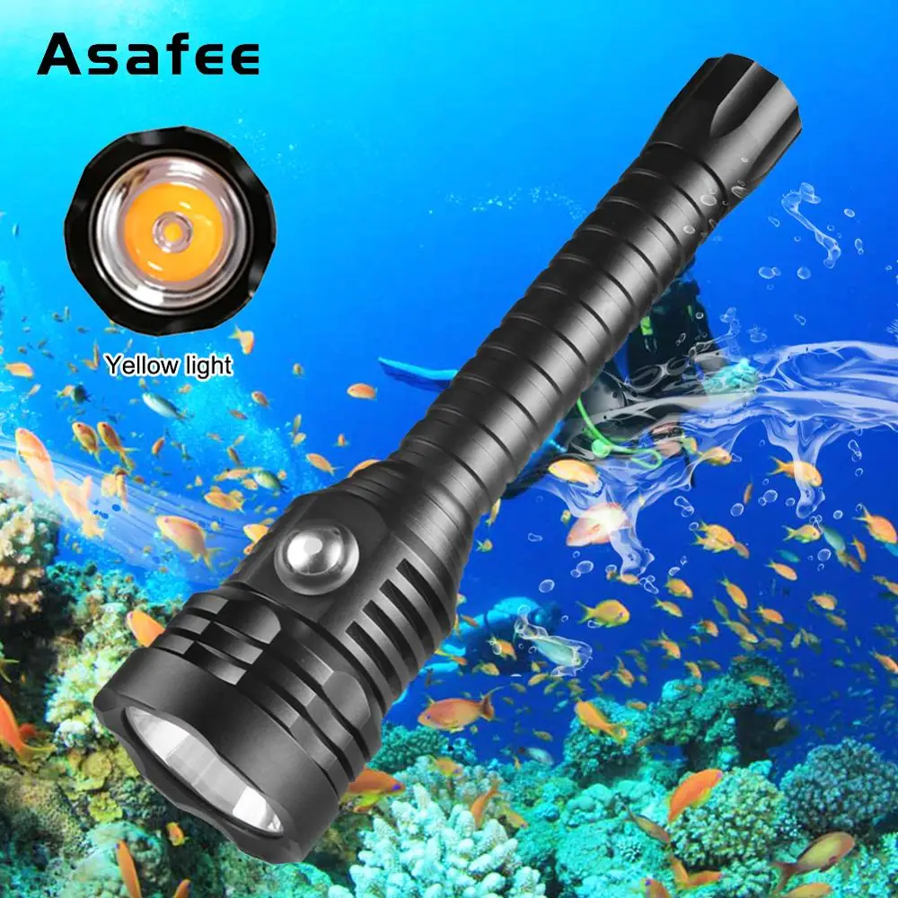 XHP70.2 LED Diving Flashlight Tactical 18650 Torch Yellow/White Light IPX8 Underwater 100M Waterproof Lamp XHP70 dive lamp