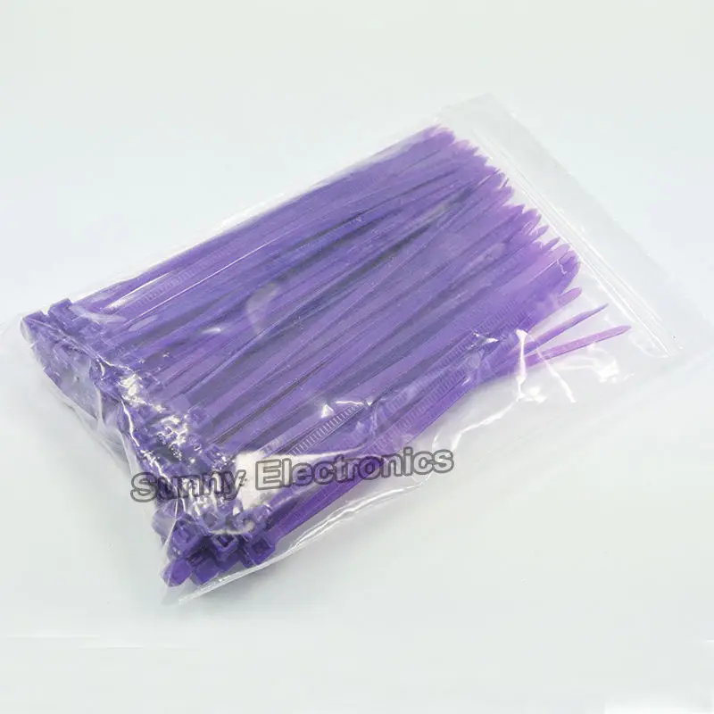 100pcs 2.5x100mm 4" Nylon Plastic Zip Trim Wrap Cable Loop Ties Wire Self-Locking purple cable ties