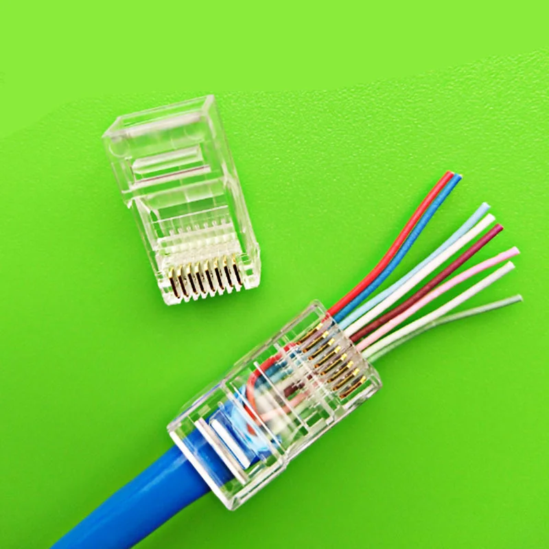 100 шт. RJ45 CAT5 неэкранированный через отверстие Модульная кабельная Головка Разъем Ethernet позолоченный сетевой разъем