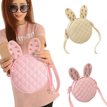 

Cartoon Female Messenger Shoulder Bags Round Leather Bag Fashion Shoulder Bag Cute Rabbit Ear Crossbody Bag
