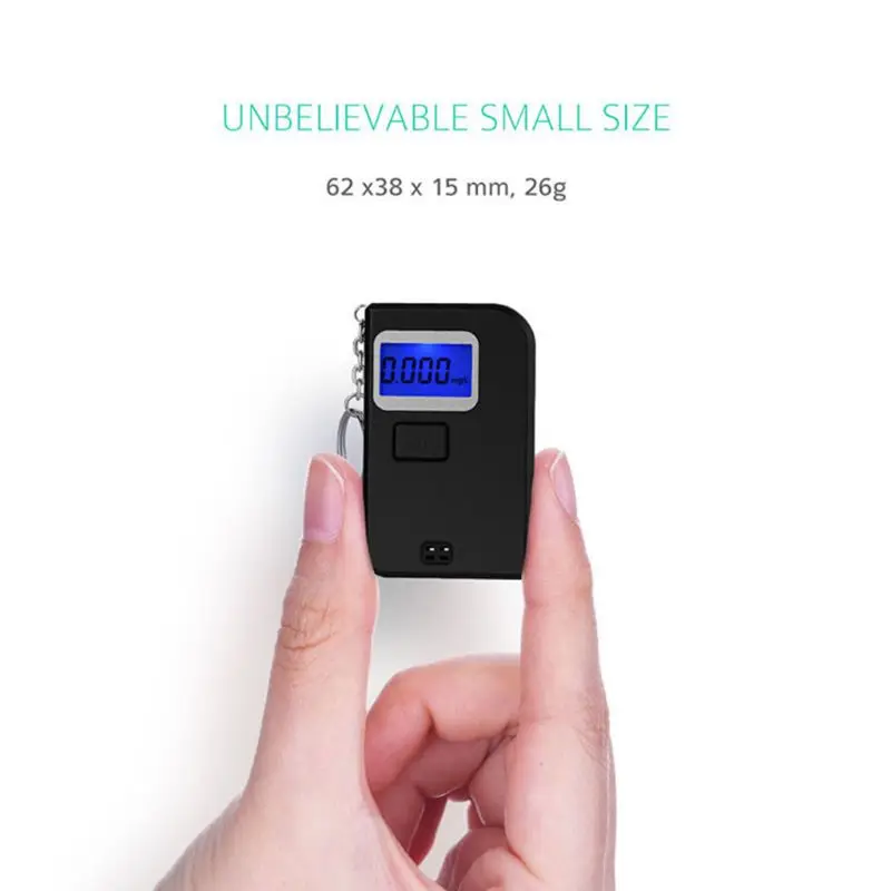 الكحول Breathelyser المحمولة الحساسة التنفس اختبار دقيقة شاشة ديجيتال LCD أضواء مريحة خفيفة الوزن حجم الجيب