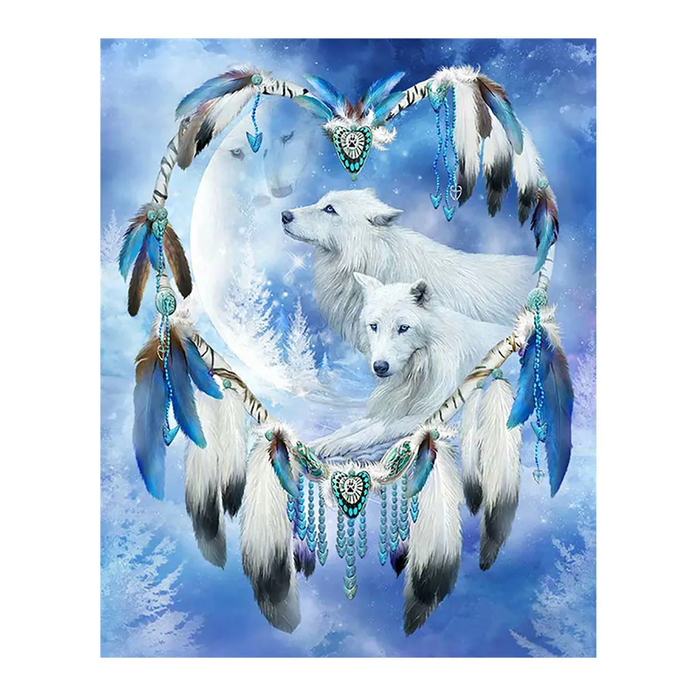 

Animal Wolf Diamond Painting Full Round Indian feather Nouveaute DIY Sticking Drill Cross Embroidery 5D simple Home Decoration