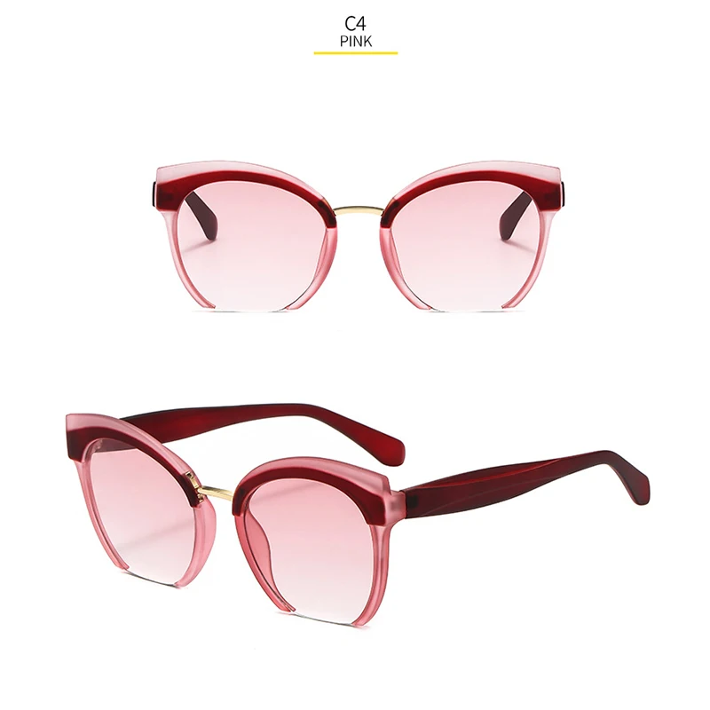 Трендовые цветные солнцезащитные очки кошачий глаз с полуоправой, женские Брендовые очки высокого качества, уличные очки для покупок, солнцезащитные очки UV400
