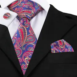 SN-1597 Здравствуйте-Tie новый бренд Пейсли галстук набор Gravata шелк жаккард тканый галстук карман Квадратные запонки для мужчин Свадебная