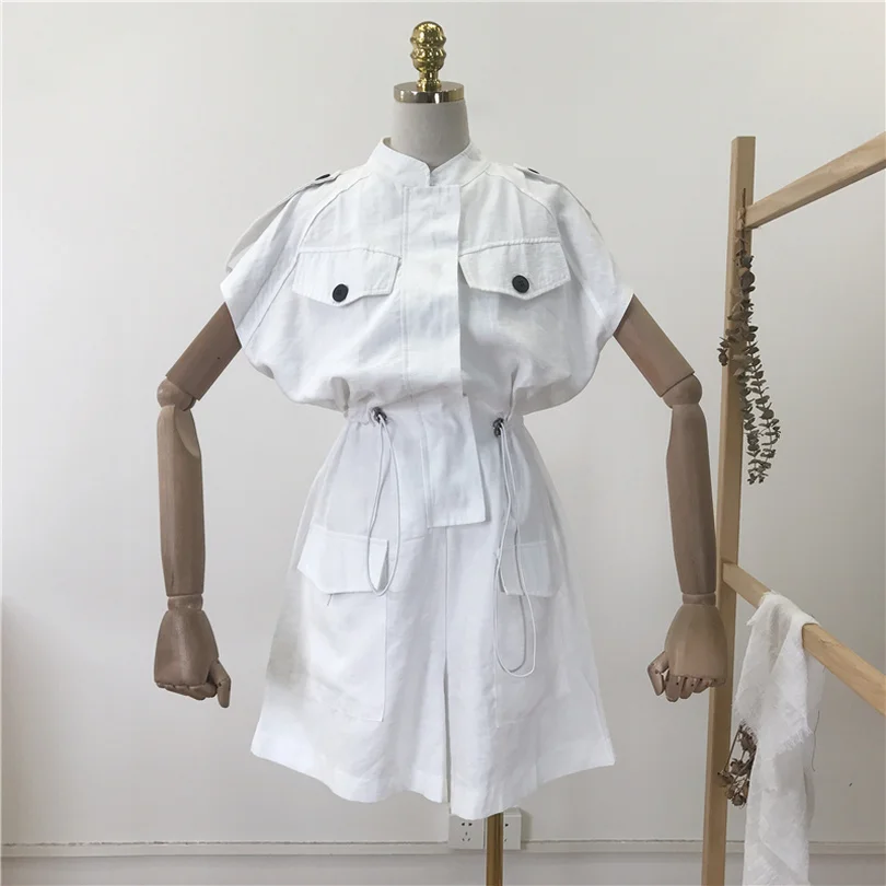 

TAOVK Woman Sleeveless Vest Tooling Jumpsuit Female Summer New High Waist Drawstring Waist Wide Leg Short Jumpsuit