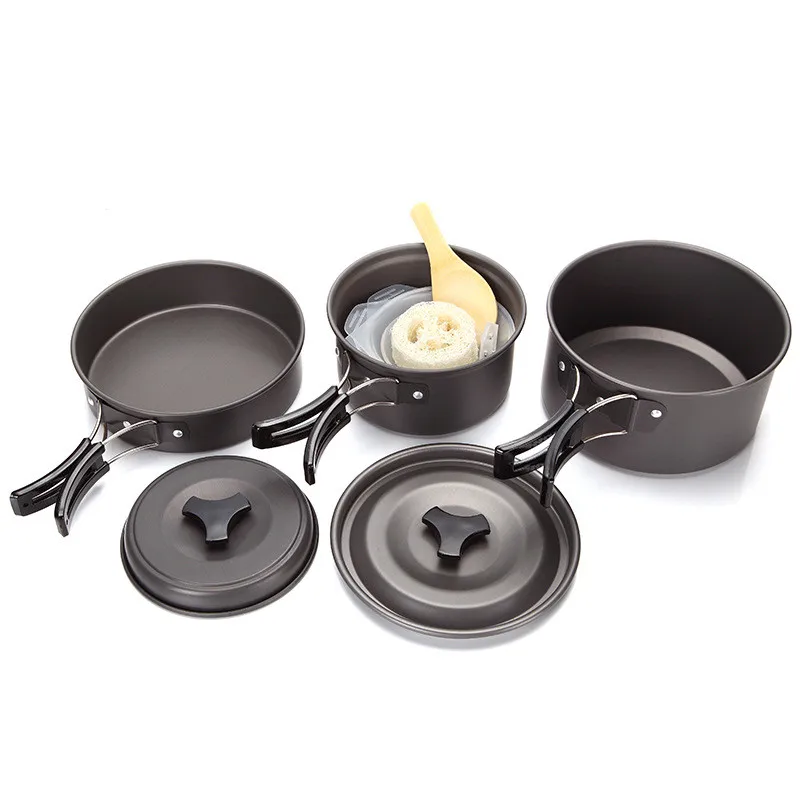 

2-3 Persons Fry Pan Set Outdoor Tableware Camping Hiking Pot Set BBQ Cookware Backpacking Cooking Picnic Bowl Pot Dinner