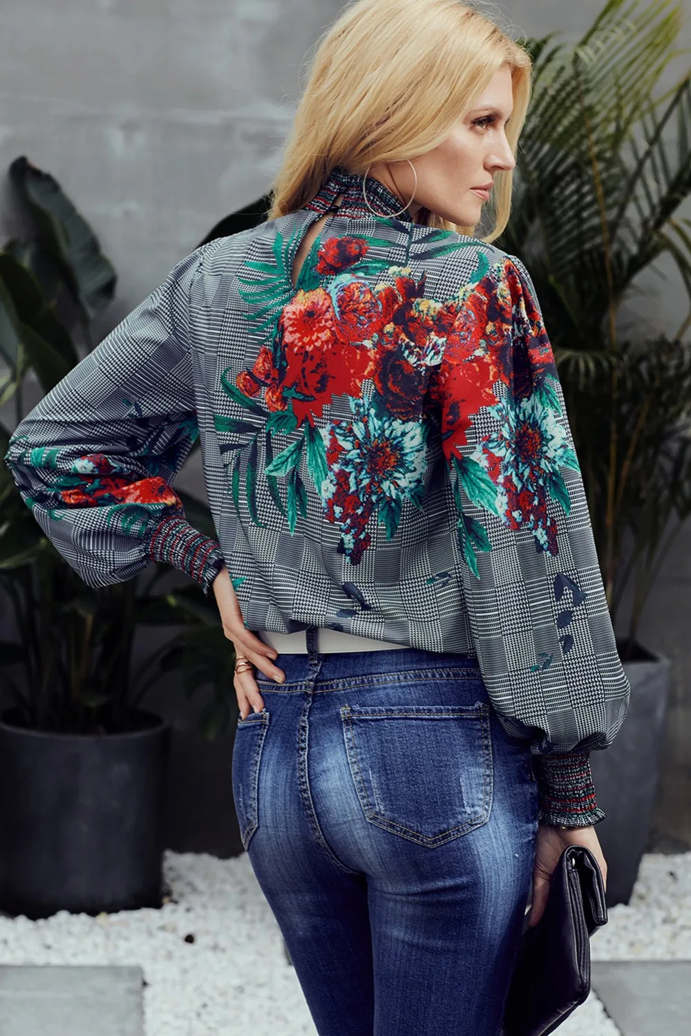 Gray-Plaid-Tropical-Print-Smocked-Long-Sleeve-Blouse-LC251632-11-6