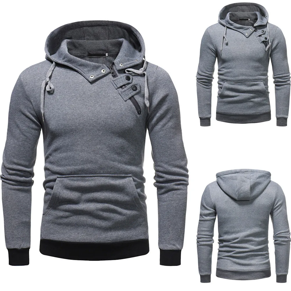 

Men's Daily Casual Autumn Polyester Zipper Buttons Pocket Hooded Solid Sweatshirt Outwear Tops Drop Shipping