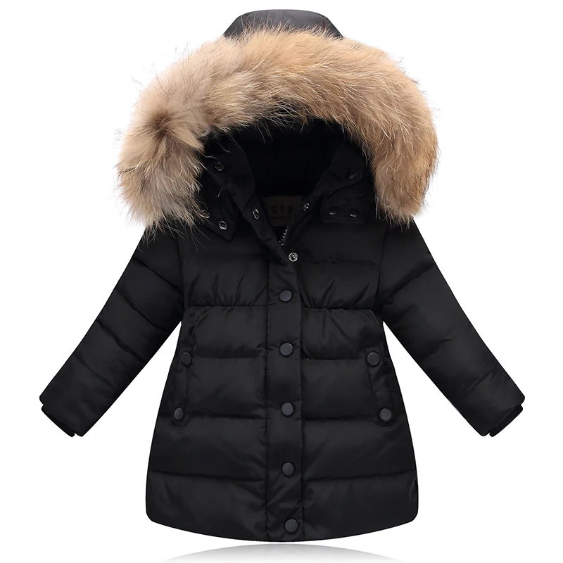 

New 2019 Girls' down jacket kids thicken warm coat children's down winter outdoor jacket parkas raccon fur on hooded jacket 2-7Y