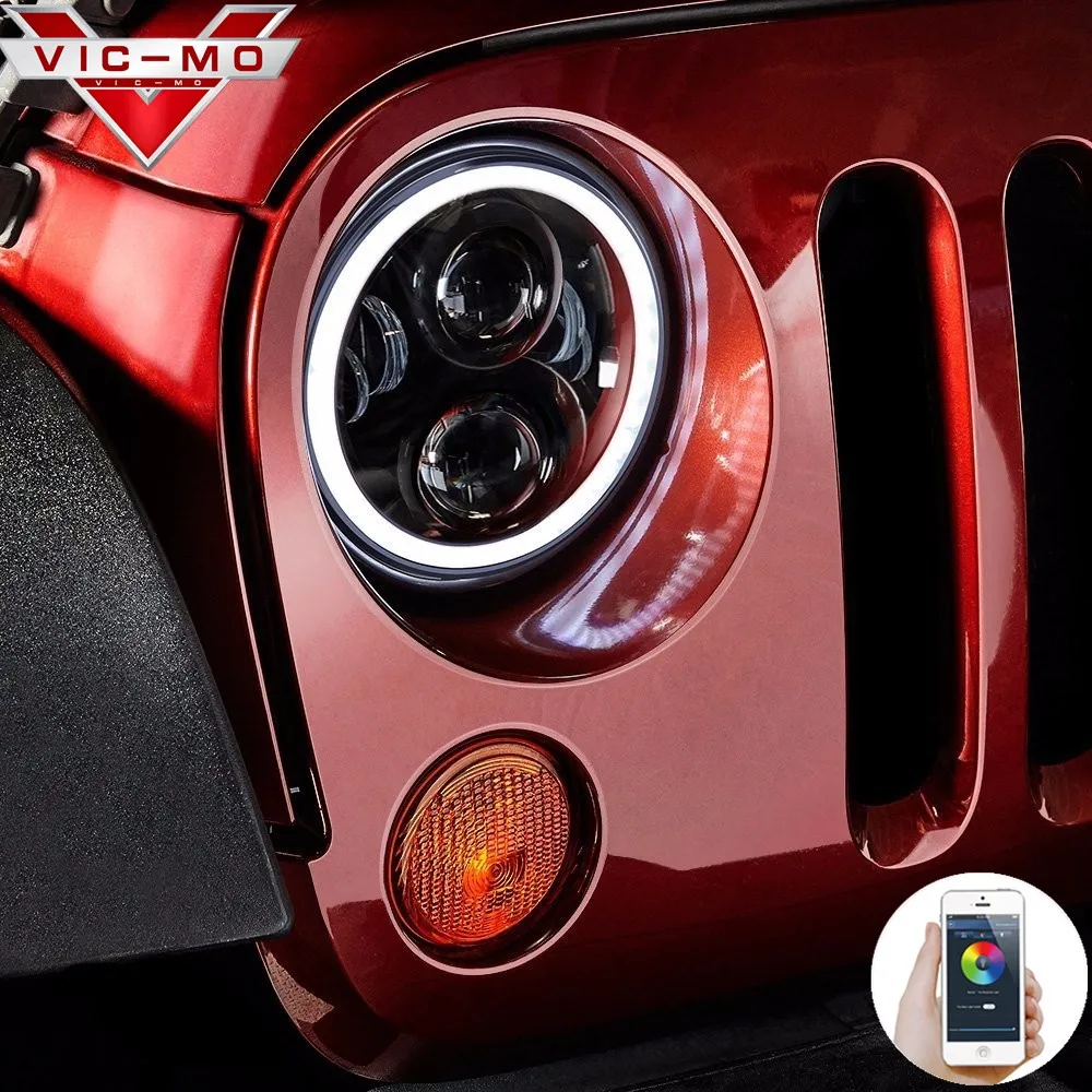 7" LED Car Running Headlights Auto 60W Multicolor RGB Halo Angel Eyes