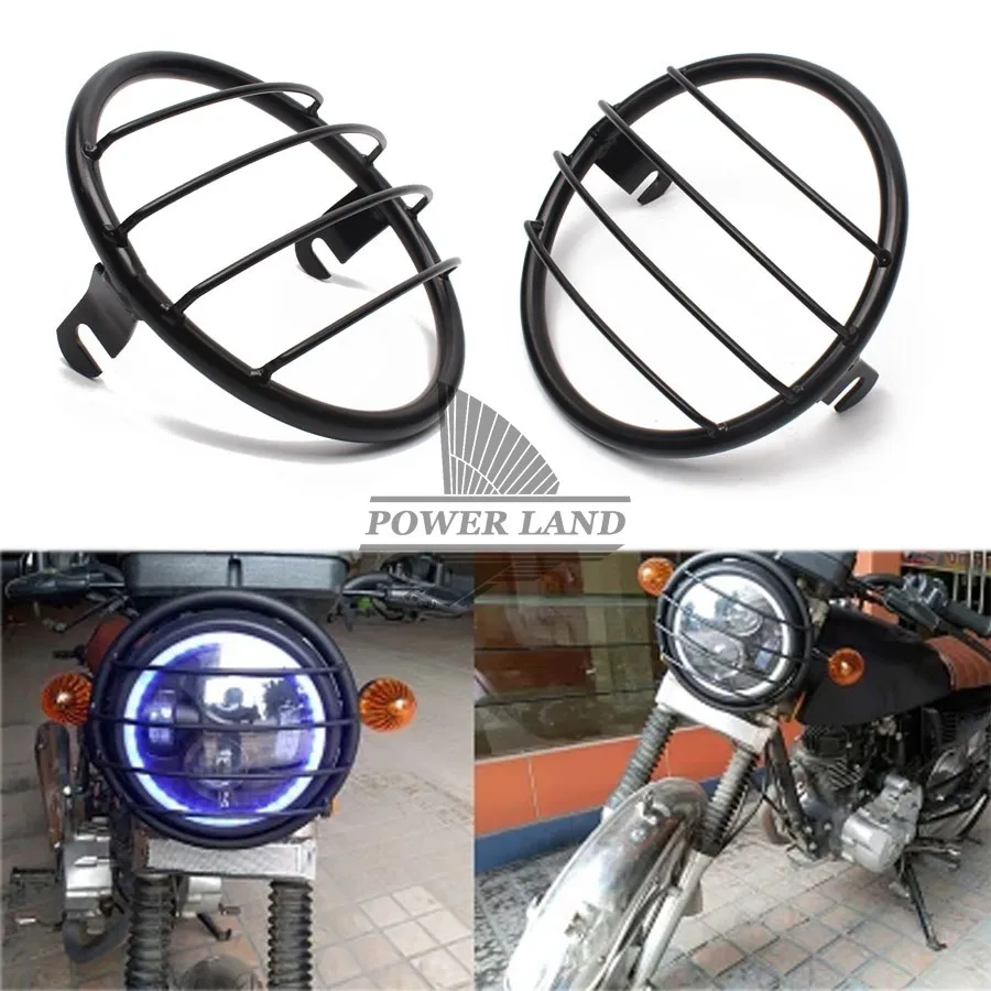 1x Retro Metal Grill Motorcycle Side Mount Headlight Cover 6.69" Vintage Old School Universal