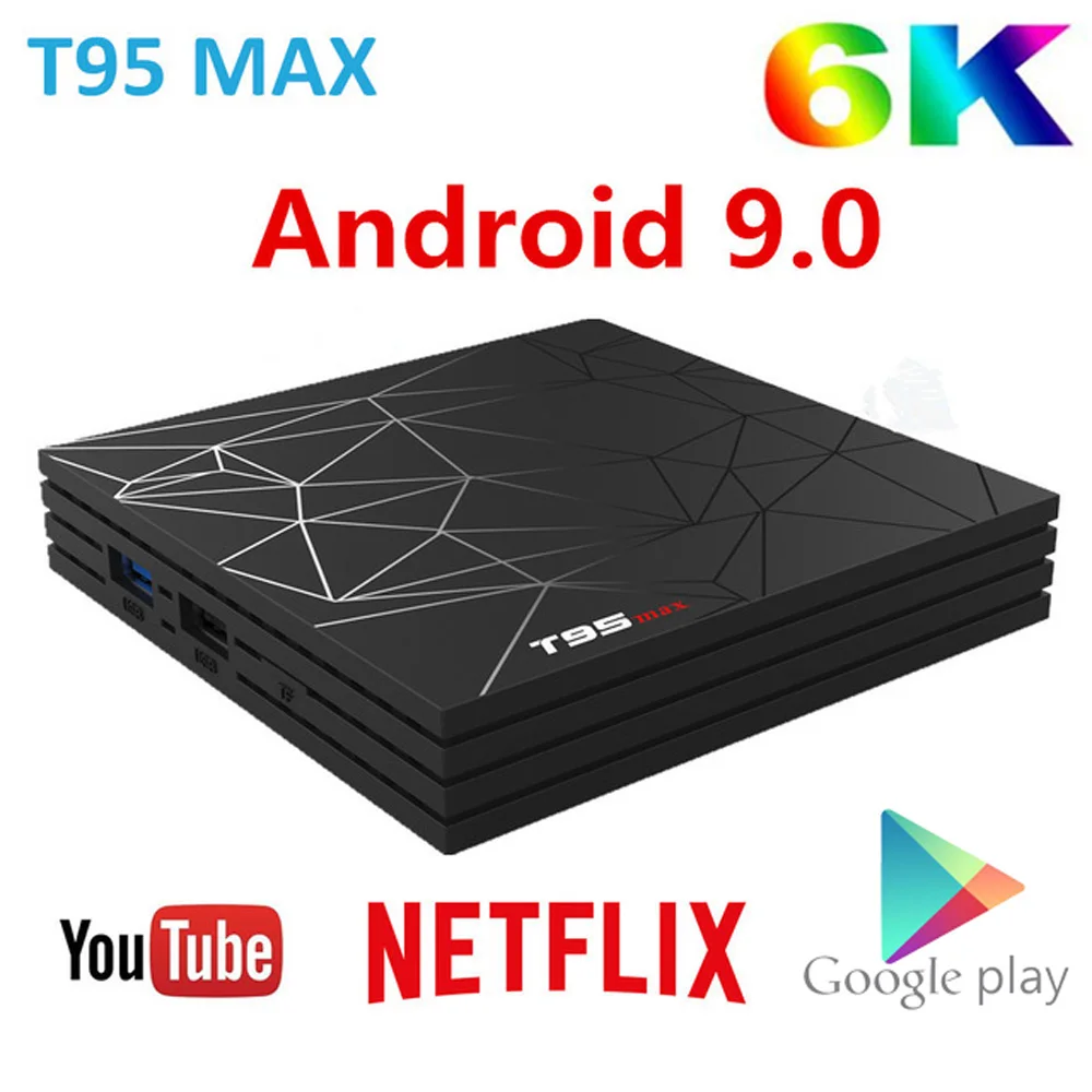 T95 ماكس مربع التلفزيون الذكية الروبوت 9.0 6 K 4 GB RAM 64 GB ROM Allwinner H6 رباعية النواة H.265 HD USD3.0 2.4G Wifi يوتيوب T95MAX مجموعة أعلى مربع