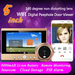 720 P Wi-Fi Беспроводной Цифровой глазок двери 5 "передней двери глазок Камера Wi-Fi Дверные звонки с внутренней или взять изображение или tak