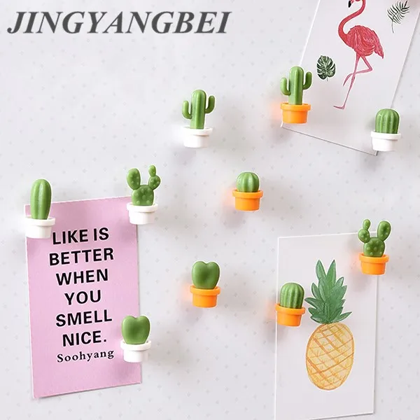 

6pcs Fridge Magnets Cute Mini Succulent Plant Vase set Magnet Button Cactus Refrigerator Message Sticker Magn
