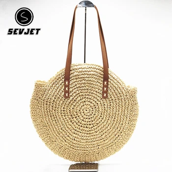 

Hand-woven Round Woman's Shoulder Bag Handbag Bohemian Summer Straw Beach Bag Travel Shopping Female Tote Wicker Bags DC002