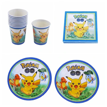 

60pcs/lot Pokemon Pikachu Party Paper Plates Cups Napkins Tableware Set for 20 People Use Kids Baby Birthday Party Decorations