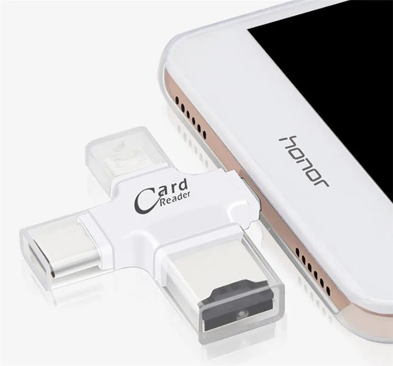 4 в 1 тип-c/8pin/Micro USB/USB 2,0 считыватель карт памяти Micro SD кардридер для Android Ipad/iphone 7 plus 6s5s OTG кардридер