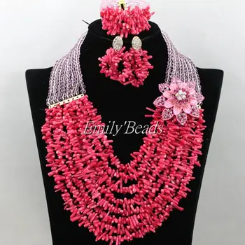 

Pink Crystal Beads Mix Fuchsia Coral Beads Necklace Jewelry Set Nigerian Wedding African Costume Jewelry Set Free Shipping CJ549