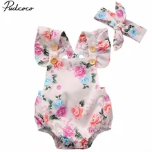 Pudcoco Hot Очаровательные девочки-Младенцы Цветочный комбинезон боди цельная летняя одежда повязка на голову Комплект 0-24 м