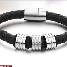 Высокое качество 30 г Рождественские Украшения Черная Кожа из нержавеющей стали Мужской серебряный браслет