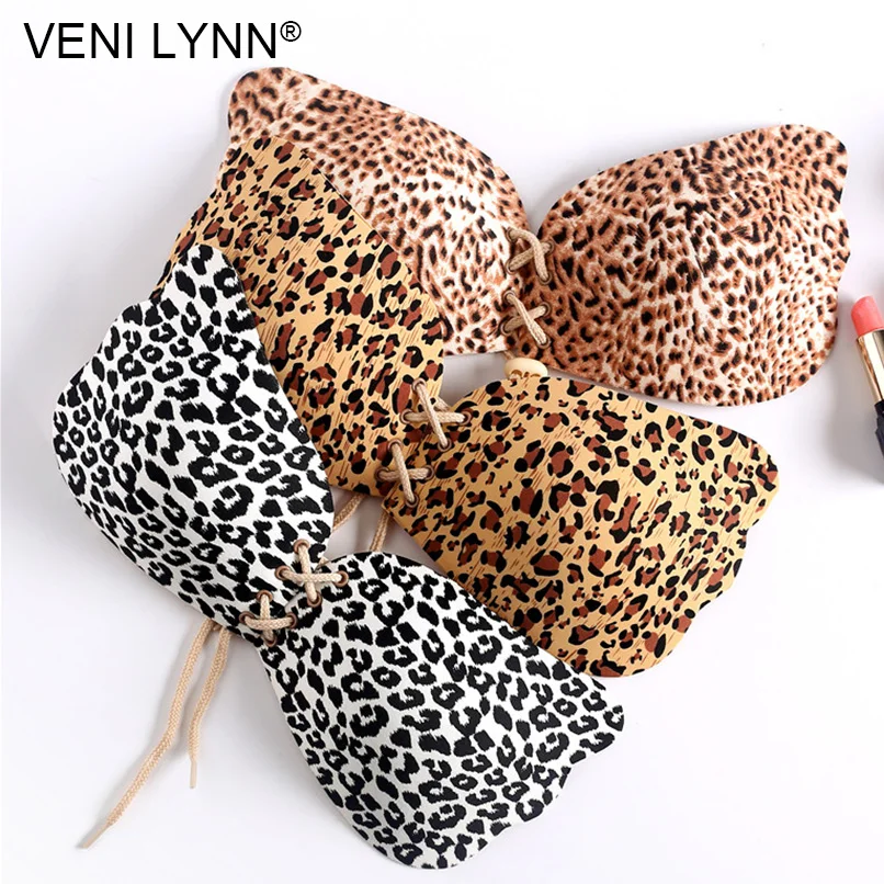 

VENI LYNN Leopard Silicone Padded Seamless Sticky Ladies Magic Stick on Bra Women Sexy Invisible Strapless Push Up Intimate