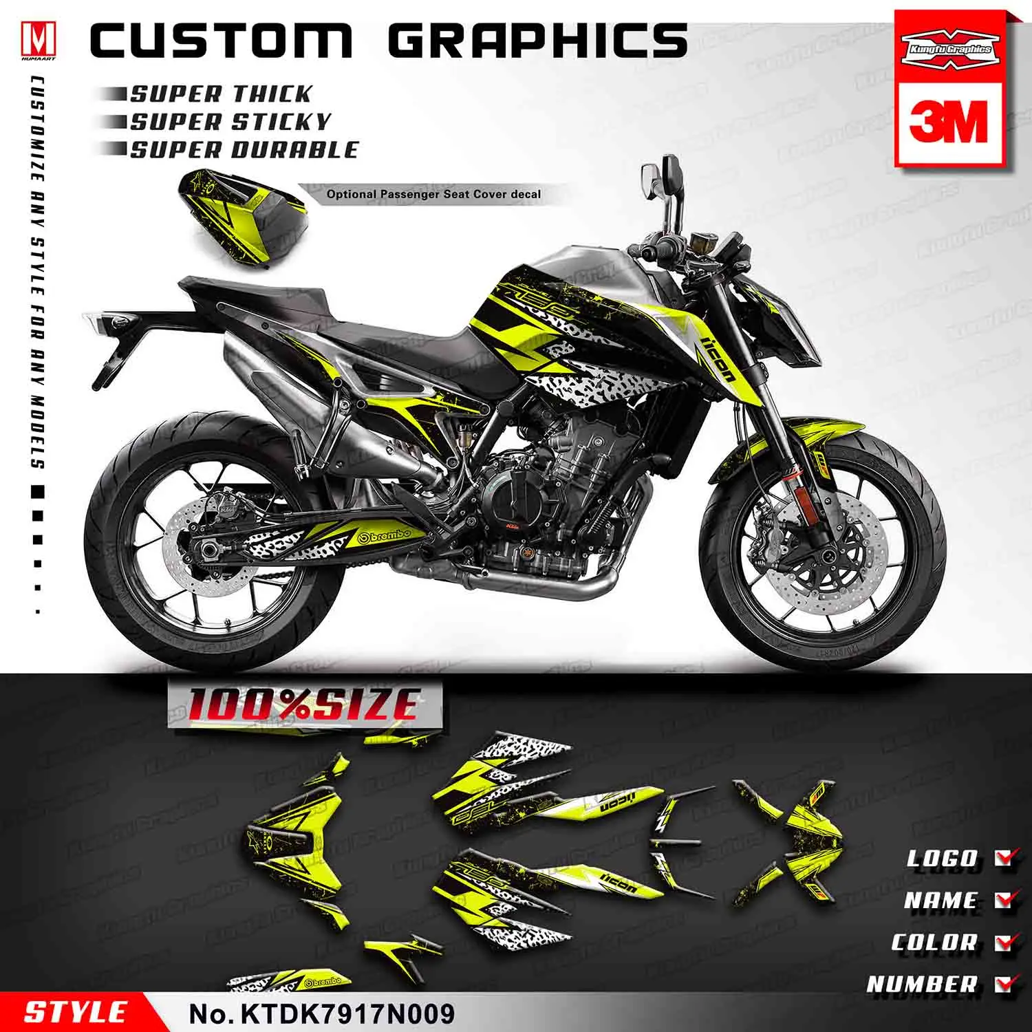 И рисунком «кунг-фу» Графика полные Обёрточная бумага комплект мотоцикла виниловые наклейки желтого цвета для KTM DUKE 790 Стиль нет. KTDK7917N009 - Цвет: With seat cowl Decal