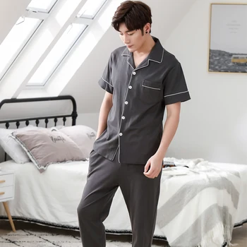 

100% Cotton Long Sleeve Men Pajama Sets Cardigan Casual Sleepwear Suit Fashion Men's Pyjamas Spring Summer Male homewear
