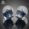 AZORA White Gold Color Stellux Austrian Crystal Blue Cube Stud Earring TE0021 2